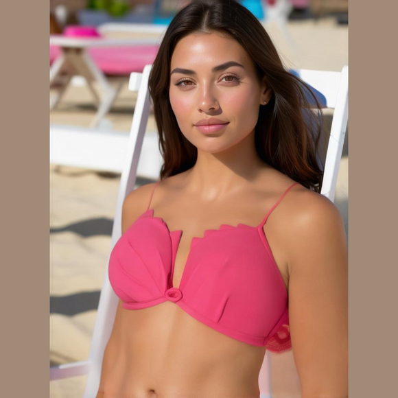 VICTORIA’S Secret Size 34B Bright Pink Bikini Top Ruffle Padded Strap - Picture 1 of 6